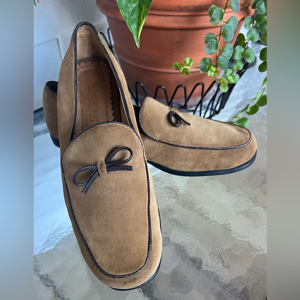 Lands' End Women's Leather Flat Slip On Loafer w/Bow Accent Shoes Size 8